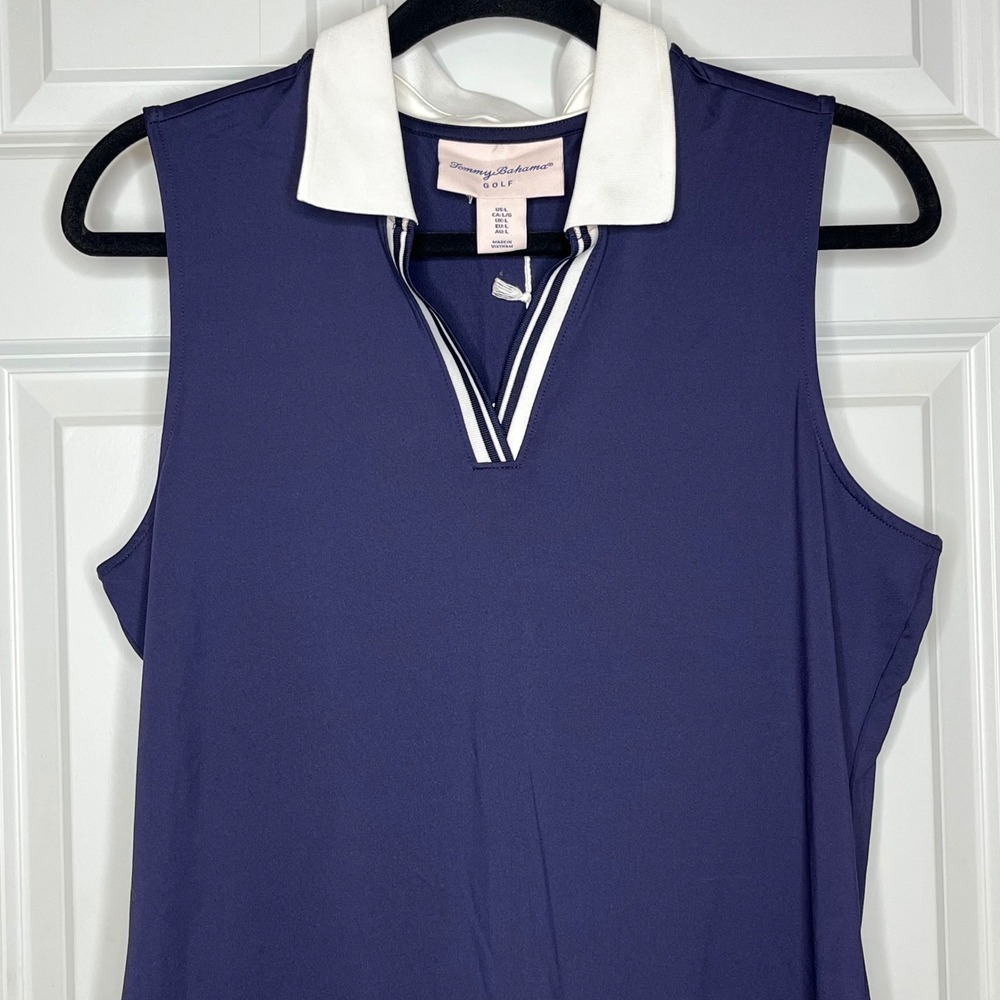 Tommy Bahama Golf NEW Sleeveless Polo Top Large Blue Stretch Athletic Tennis - Picture 3 of 9